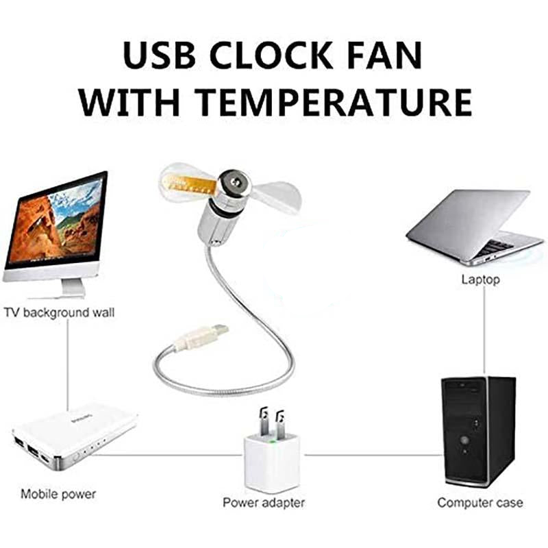 2-In-1 USB Fan with LED Clock Display