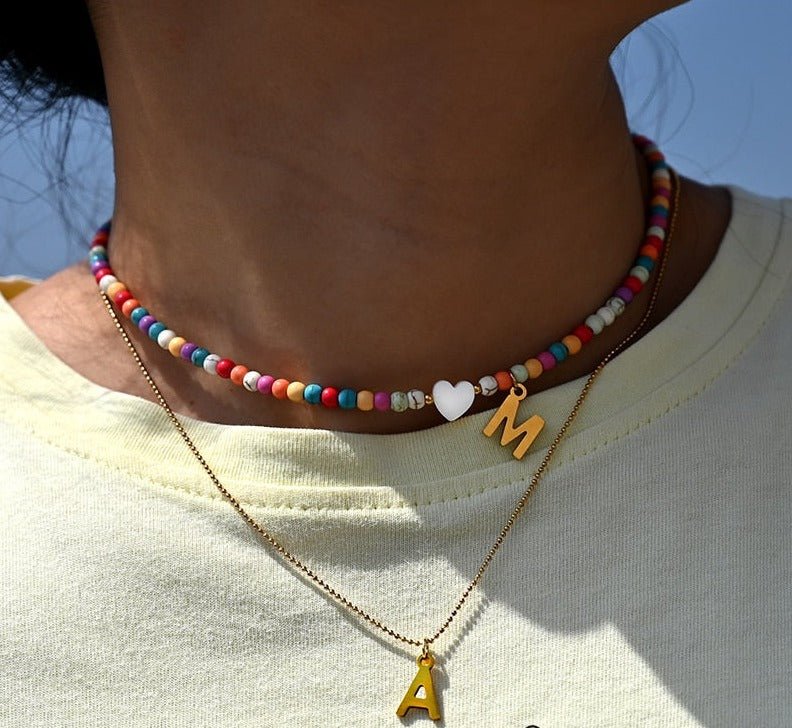 Beaded Necklace with Letter Pendant