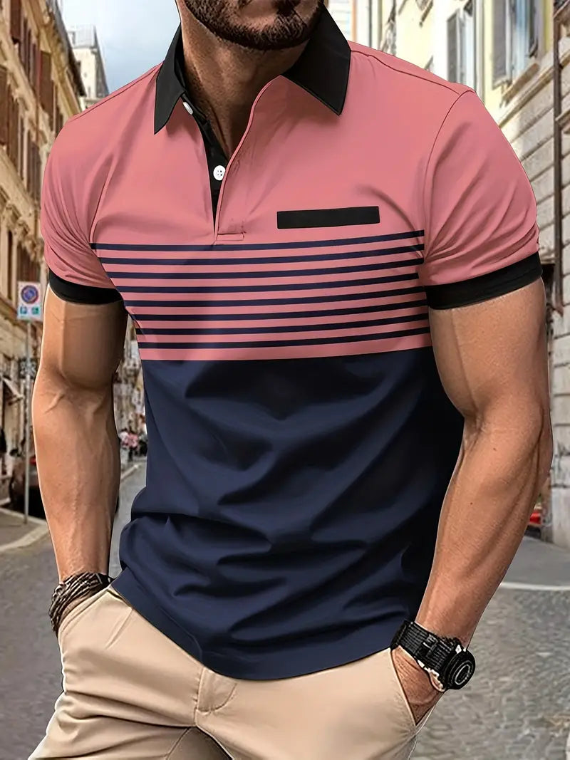 Breathable Striped Polo Shirt