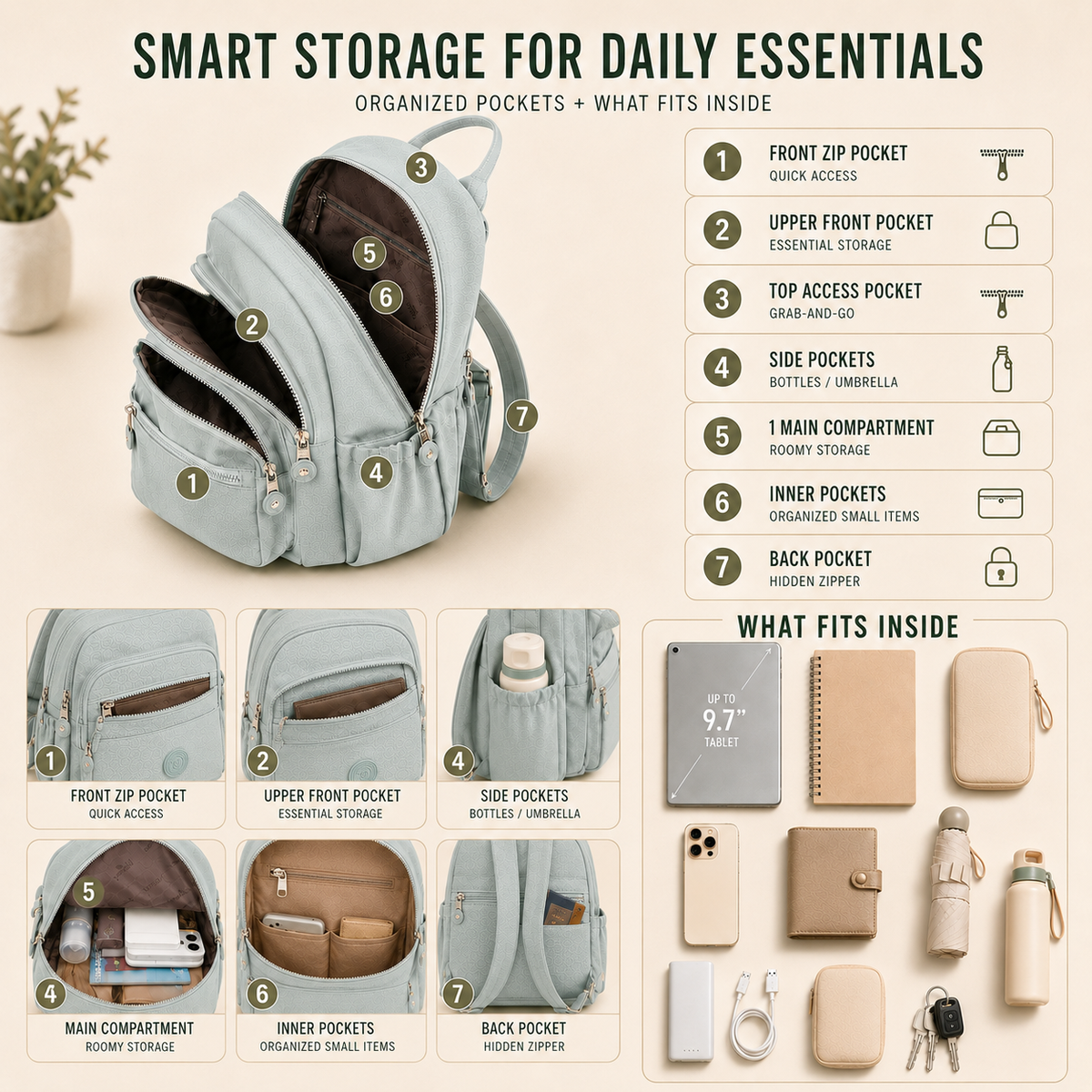 Casual Nylon Mini Backpack