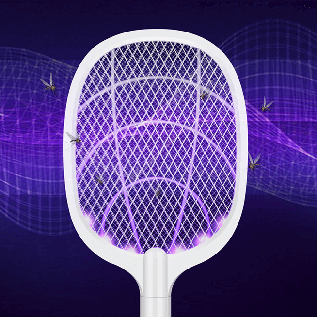 Electric Fly Swatter Racket - USB Rechargeable Insect Zapper with LED Attractant Technology
