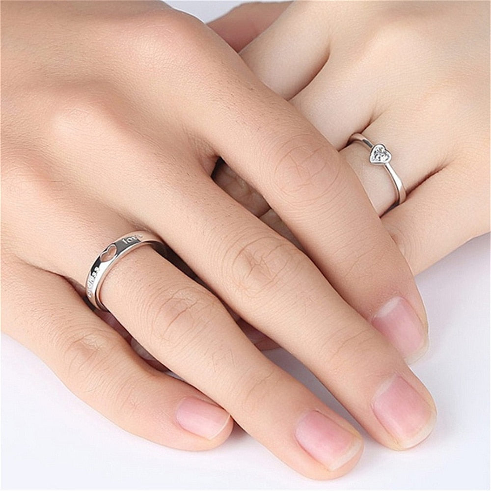 Heart-Shaped Matching Couple Rings Forever