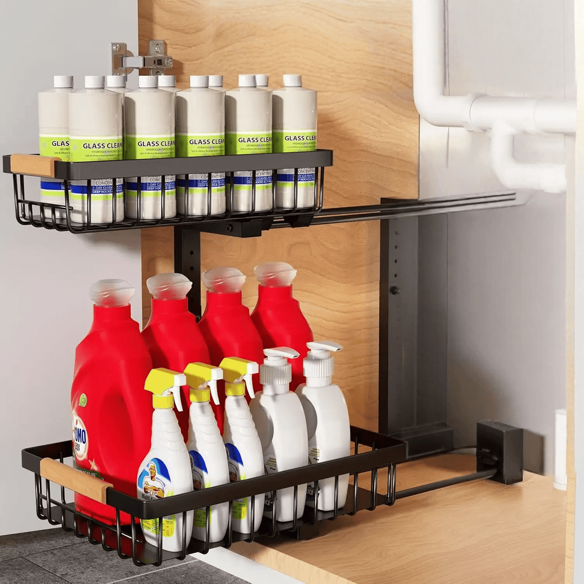 Heavy-Duty Adjustable Steel Under Sink Organizer for Kitchen & Bathroom