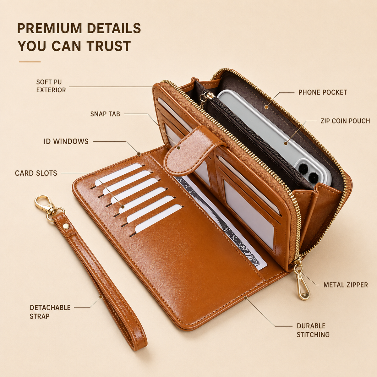 Large Zip-Around Clutch