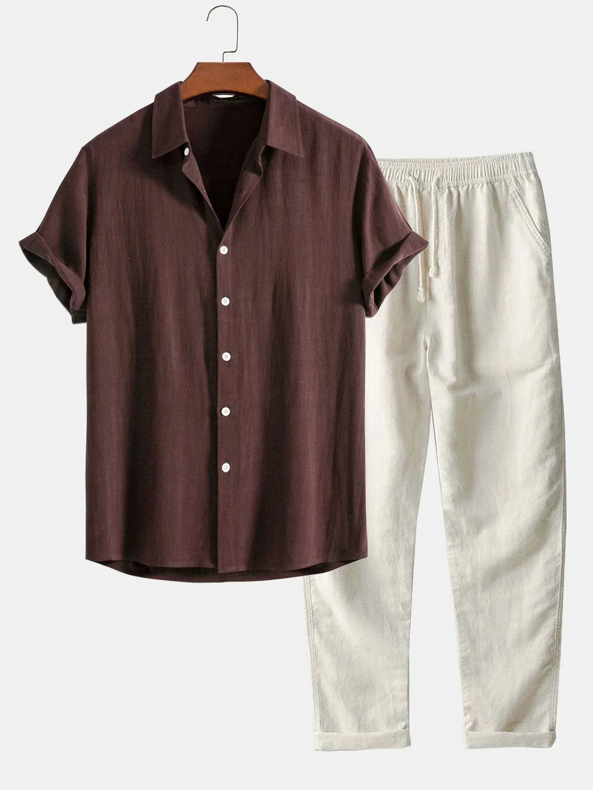 Men's Linen Shirt and Drawstring Trousers Set
