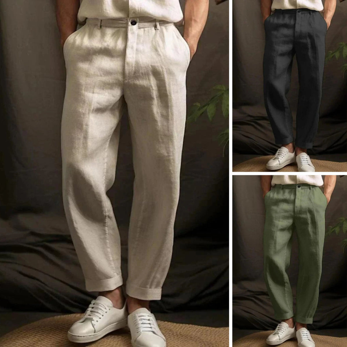 Men's Relaxed Fit Straight-Leg Linen Pants