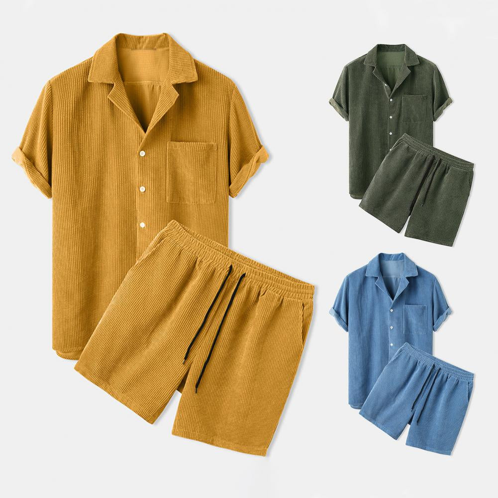 Men's Relaxed Textured Zip Polo & Shorts Set
