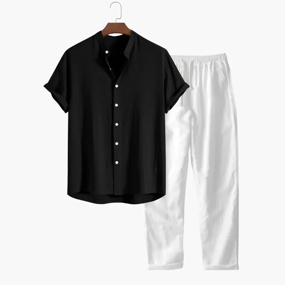 Men's Summer 2-Piece Set with Short-Sleeve Shirt and Tapered Trousers