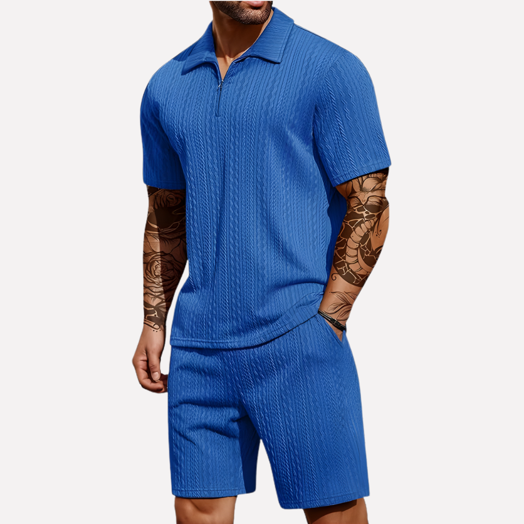 Men's Textured Polo & Shorts Set