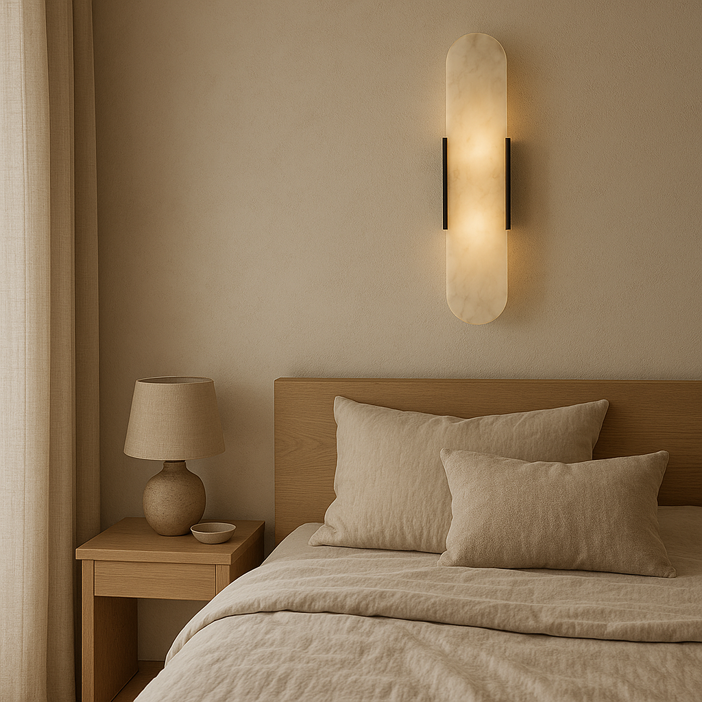 Modern Marble Wall Light | Real Stone Sconce | Dimmable LED | Gold or Black