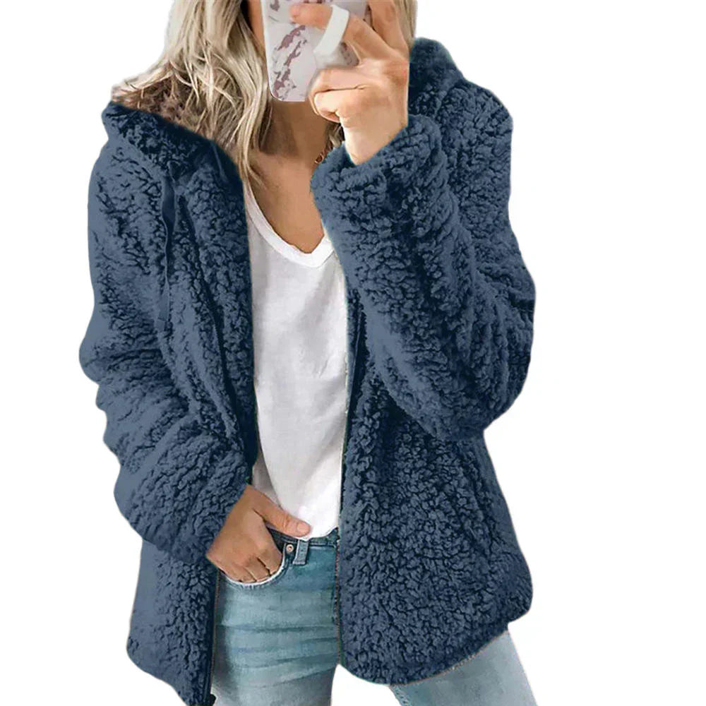 Plush Teddy Fleece Full Zip Hooded Jacket