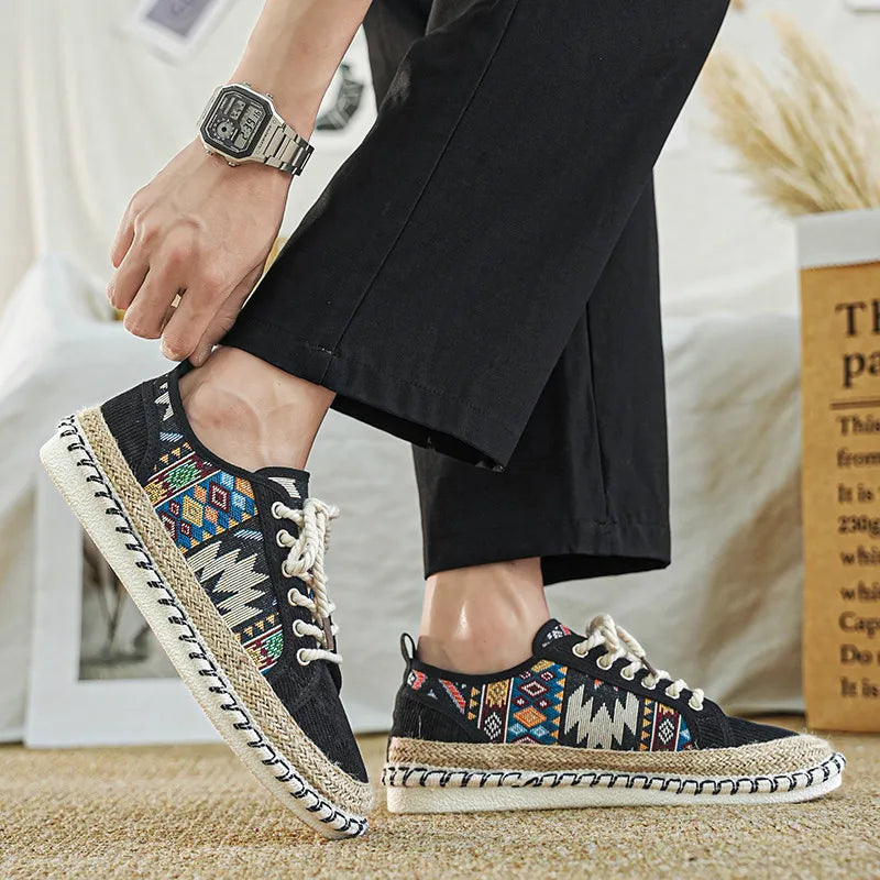 Printed Lace-Up Round-Toe Flat Shoes