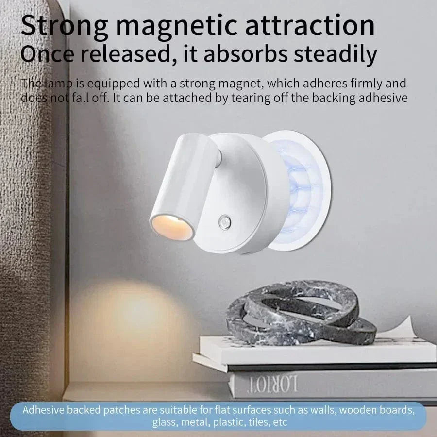 Rechargeable LED Wall Light with Magnetic Mount – Touch Control – 360° Rotation – 3 Color Modes – Compact Design