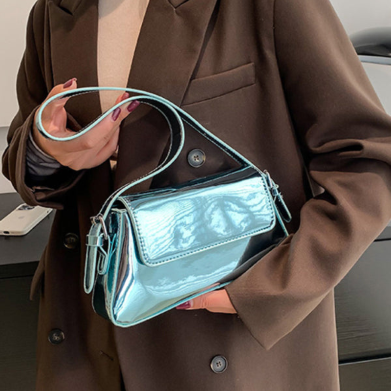 Small Leather Handbag with Button Closure