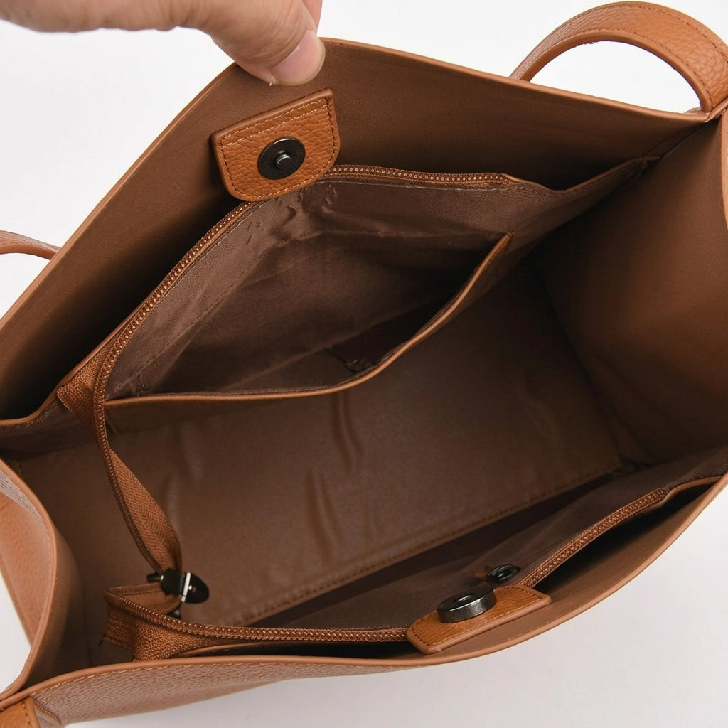 Soft Leather Shoulder Tote Bag