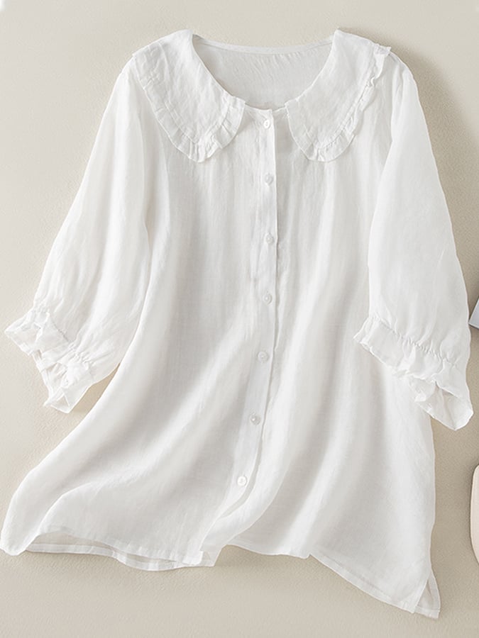Women's Button-Down Shirt with Ruffled Collar