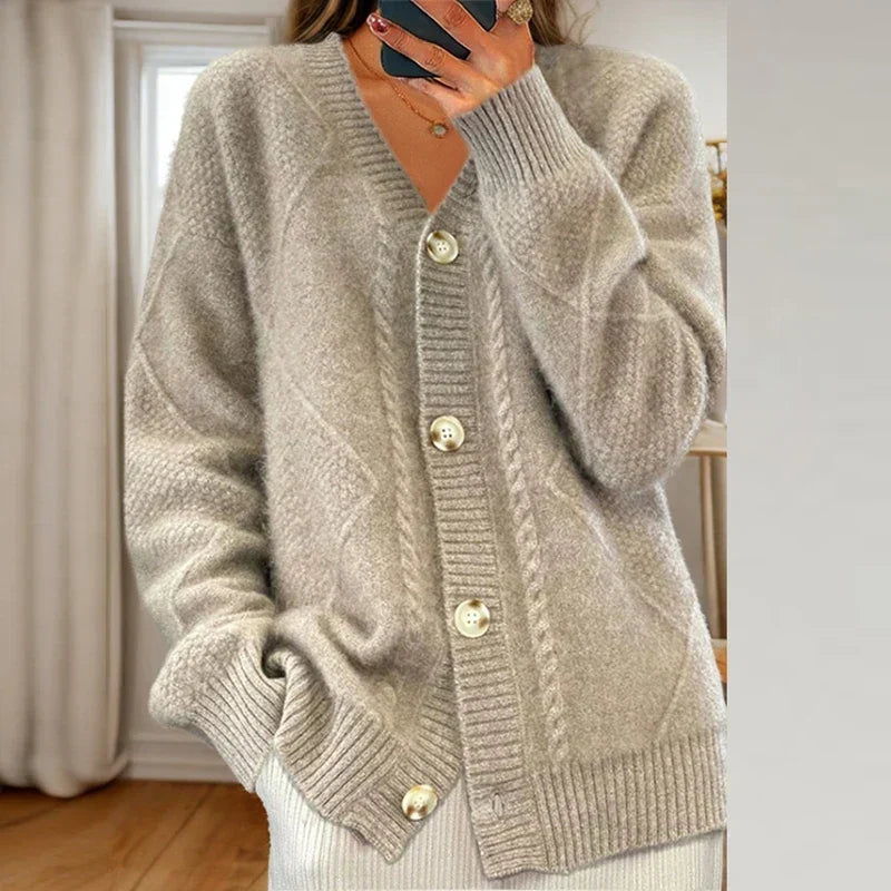 Women's Button-Front Cable Knit Cardigan