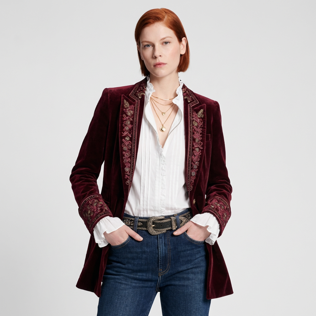 Women's Embroidered Velvet Statement Blazer