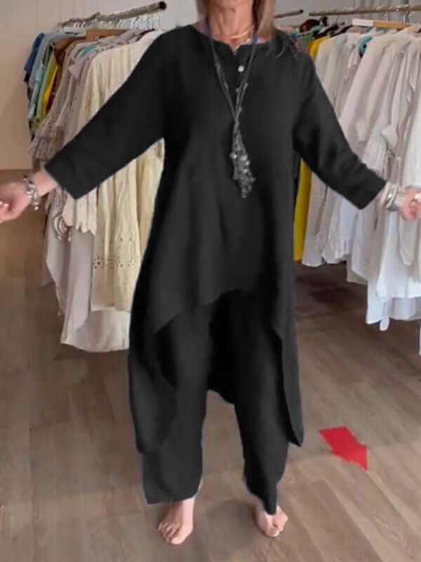 Women's Linen Suit with Asymmetrical Hem