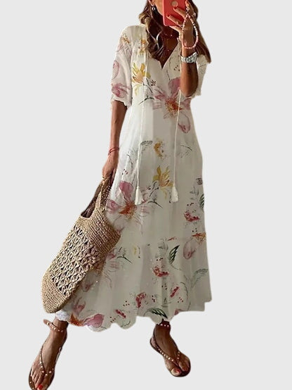 Women's Patterned V-Neck Maxi Dress