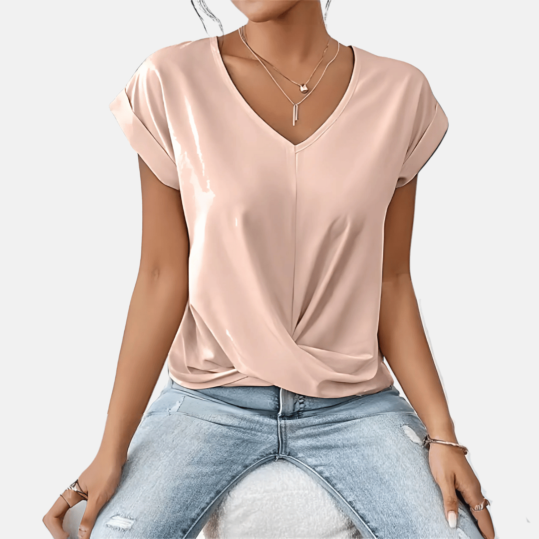 Women's Relaxed V-Neck Twist-Hem Top
