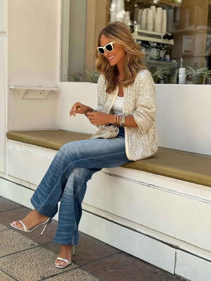 Women's Sequin Zip-Up Bomber Jacket