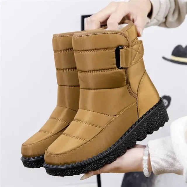 Women's Winter Boots – Ankle-High Puffer Boots with Strap Closure and Textured Sole
