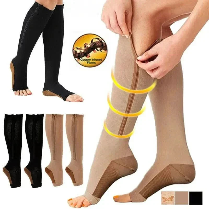 Zippered Compression Socks for Support and Relief