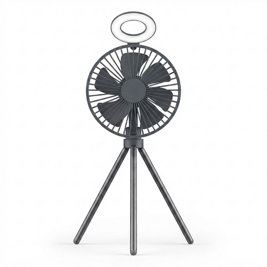 10000MAh Camping Fan – Rechargeable Portable Tripod Fan with LED Ring Light, Power Bank and Air Circulator for Tent, Desk and Outdoor Use