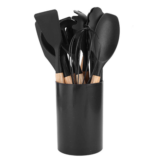 12-Piece Silicone Kitchen Utensil Set with Wooden Handles