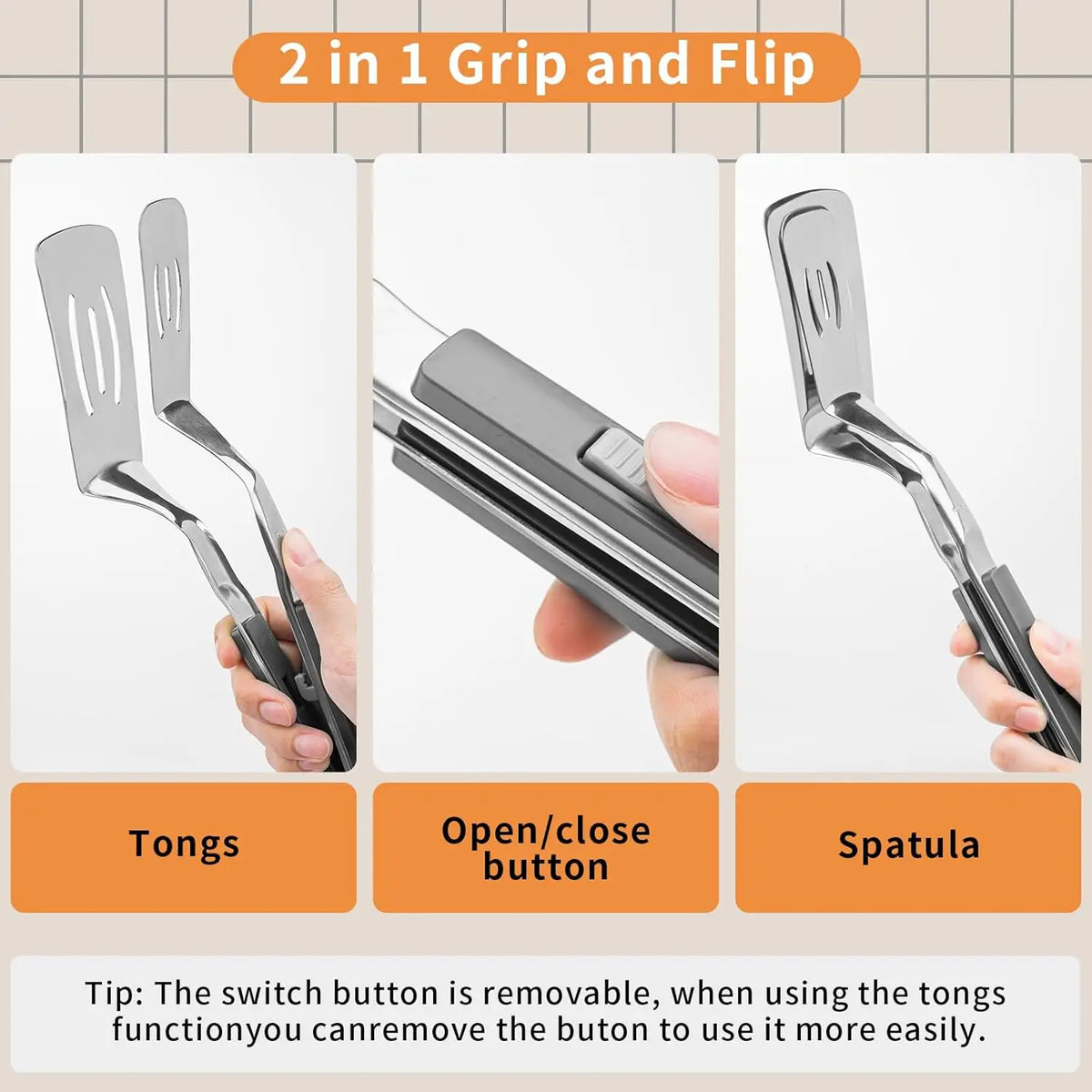 2-In-1 Grill Tongs – Grab and Flip