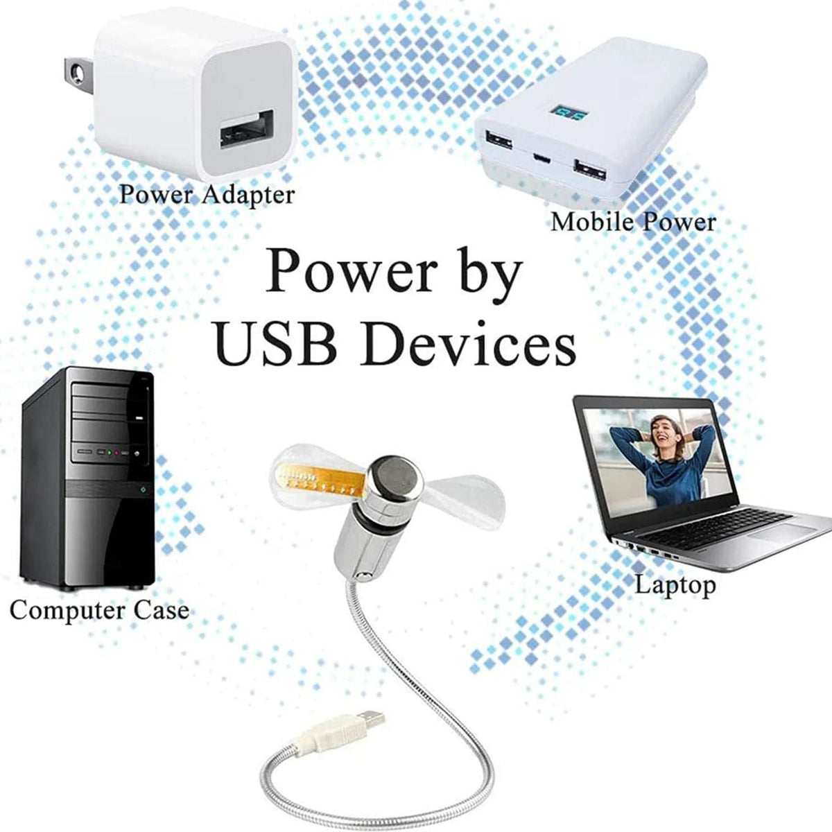 2-In-1 USB Fan with LED Clock Display