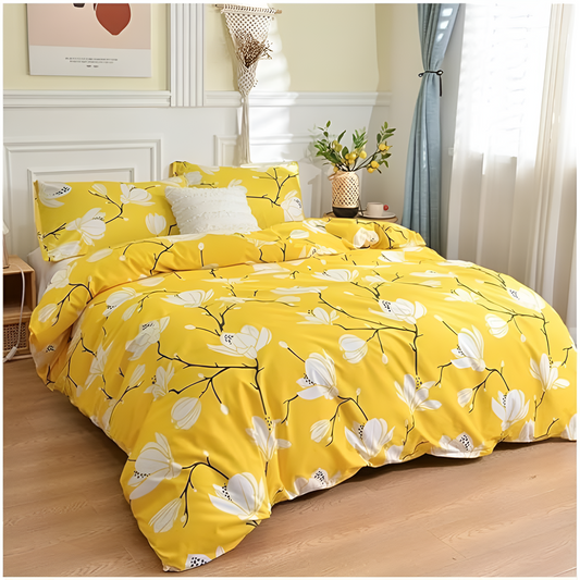 3-Piece Yellow Floral Print Duvet Cover Set