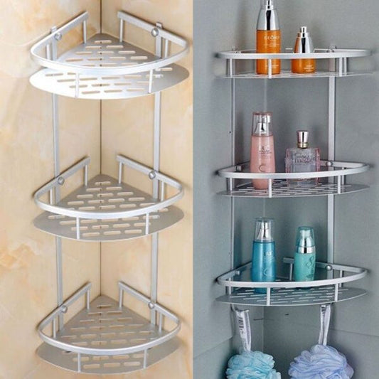 3-Tier Aluminium Bathroom Corner Shelf – Silver