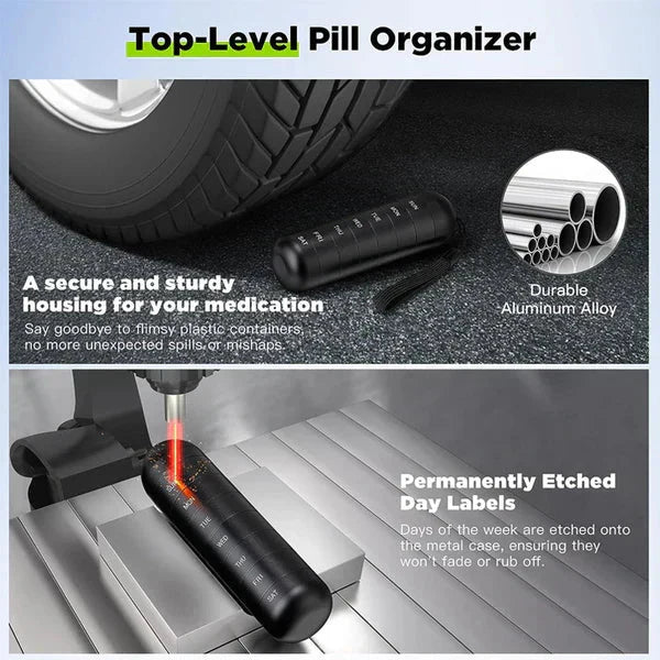 7-Day Portable Aluminum Pill Case – Compact Weekly Medication Organizer