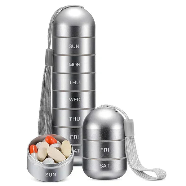 7-Day Portable Aluminum Pill Case – Compact Weekly Medication Organizer