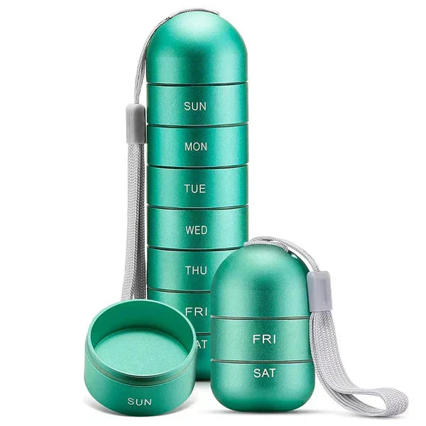 7-Day Portable Aluminum Pill Case – Compact Weekly Medication Organizer
