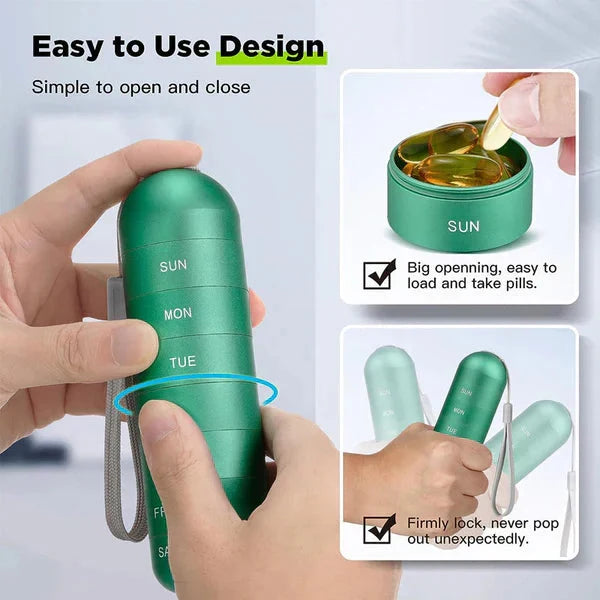 7-Day Portable Aluminum Pill Case – Compact Weekly Medication Organizer