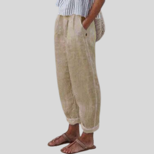 Airy Folded Hem Linen Trousers
