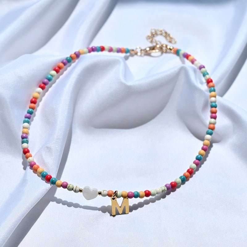 Beaded Necklace with Letter Pendant