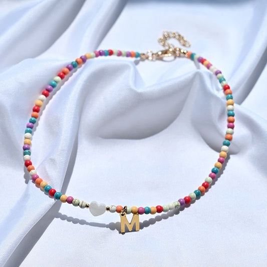 Beaded Necklace with Letter Pendant