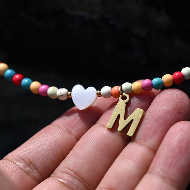 Beaded Necklace with Letter Pendant
