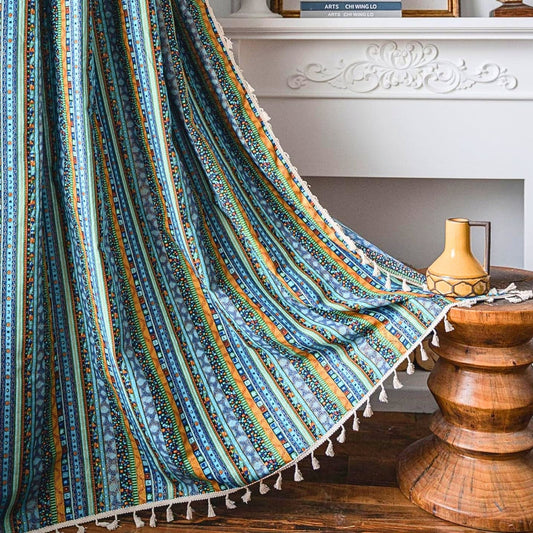 Boho Striped Tassel Window Curtain for Living Room