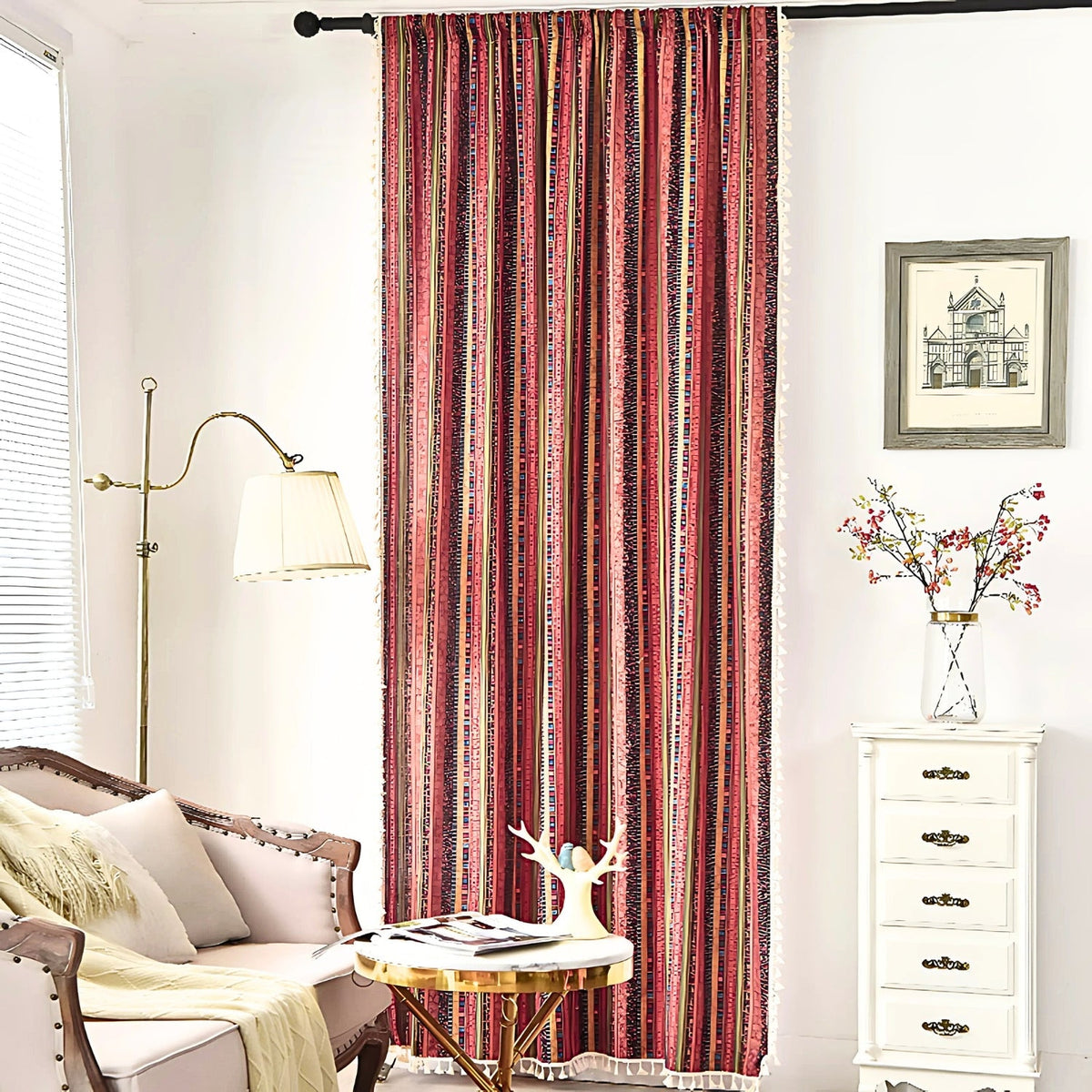 Boho Striped Tassel Window Curtain for Living Room