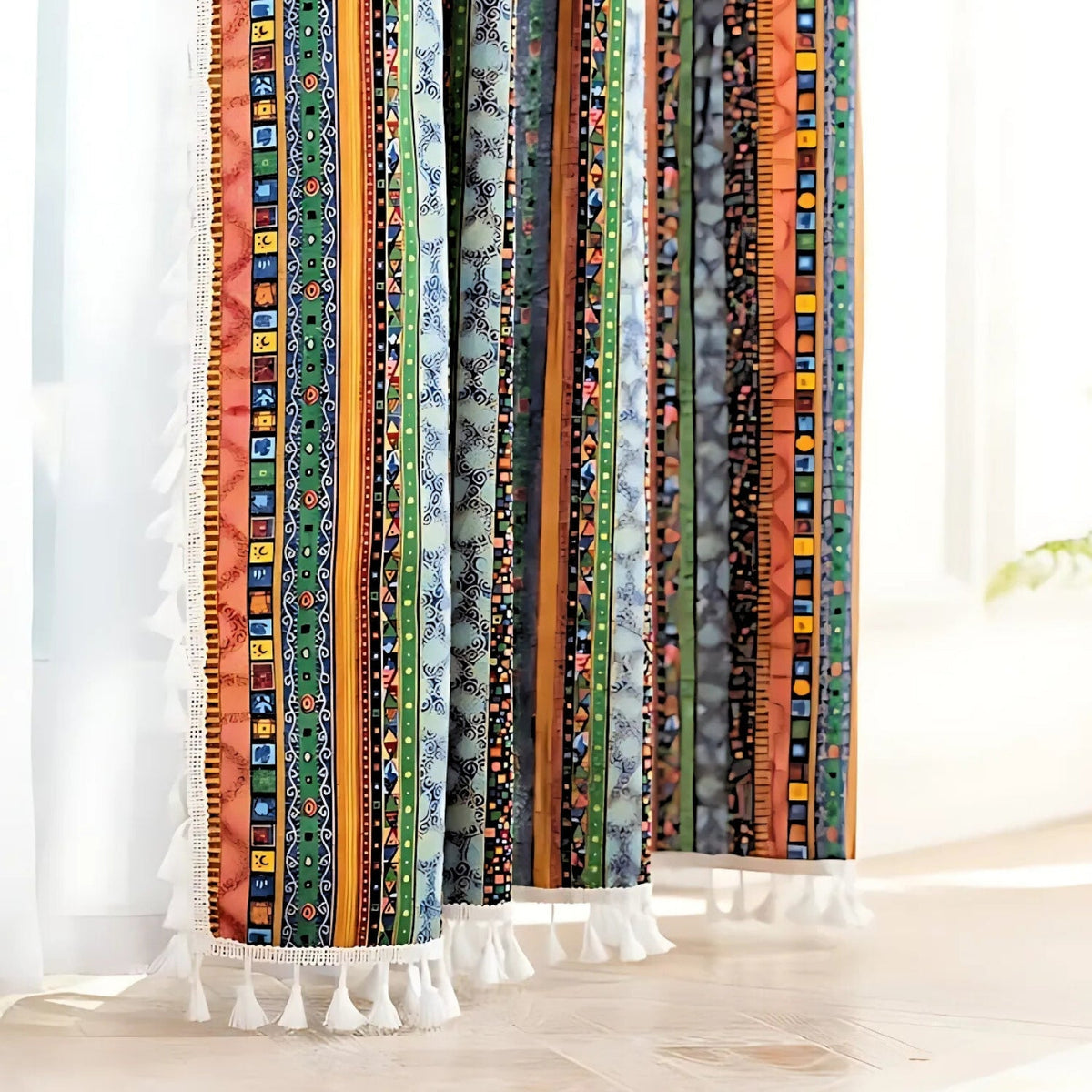 Boho Striped Tassel Window Curtain for Living Room
