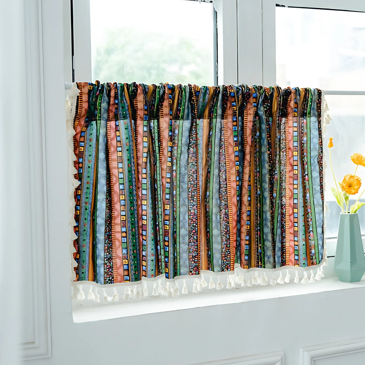 Boho Striped Tassel Window Curtain for Living Room