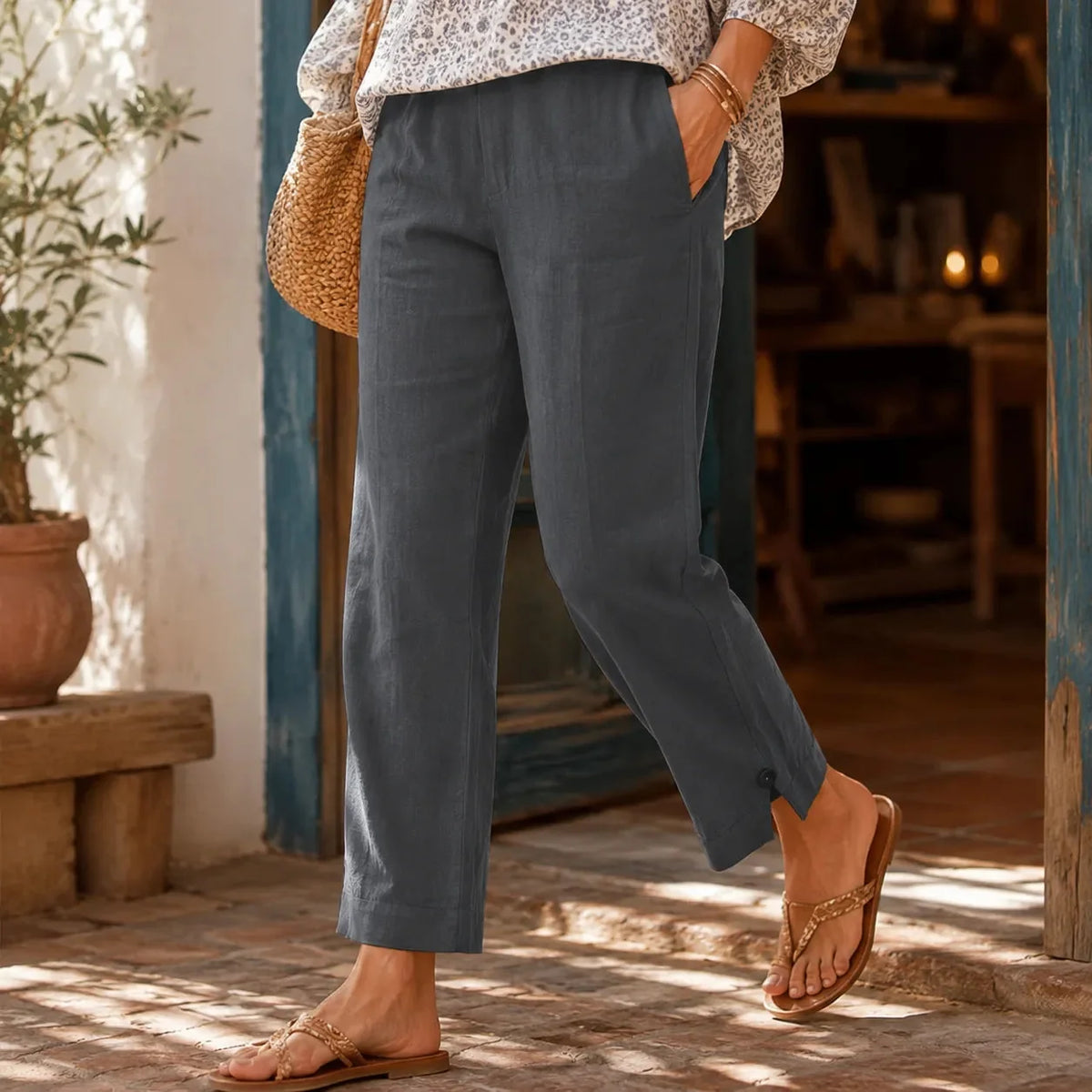 Breathable Straight-Leg Ankle Trousers for Women