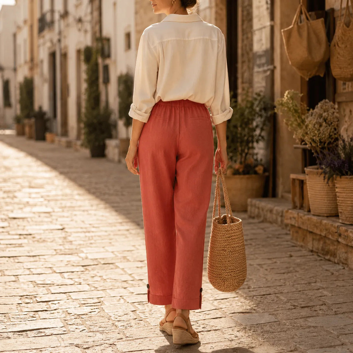 Breathable Straight-Leg Ankle Trousers for Women
