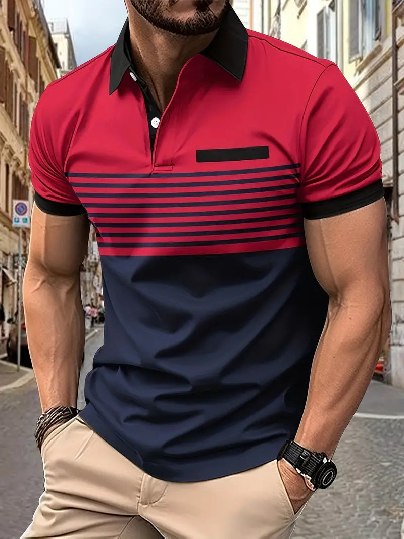 Breathable Striped Polo Shirt