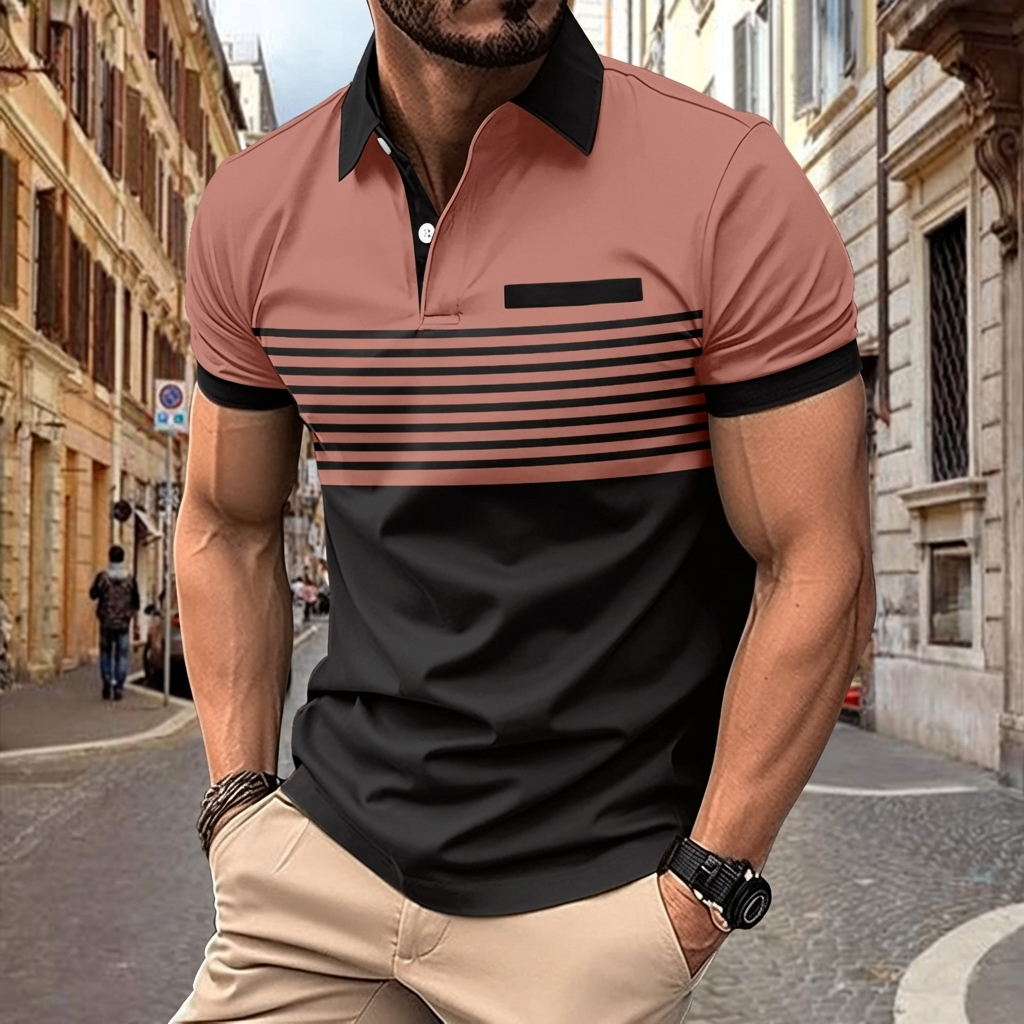Breathable Striped Polo Shirt